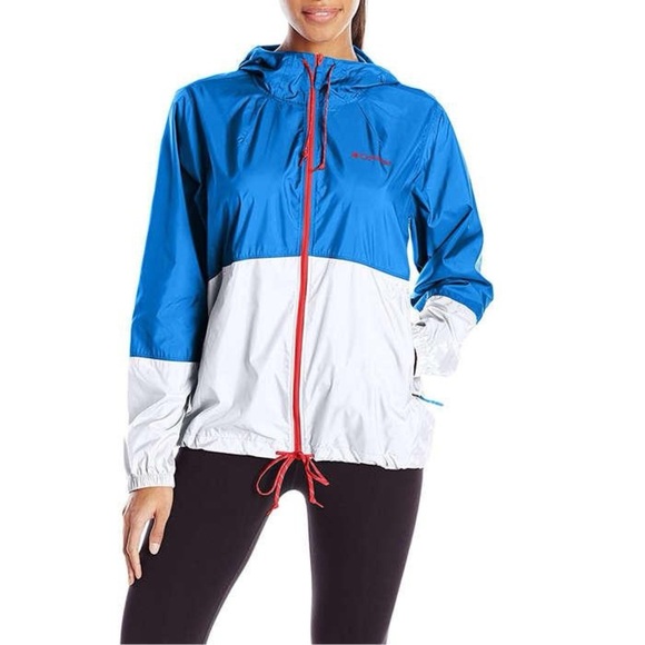 Columbia Flash Forward Windbreaker Blue & White Colorblock Nylon Jacket - Picture 1 of 11
